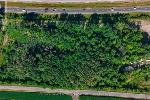 Aerial view of the heavily wooded portion of the land at 2323 Kottmeier Road. - 2323 Kottmeier Road, Thorold