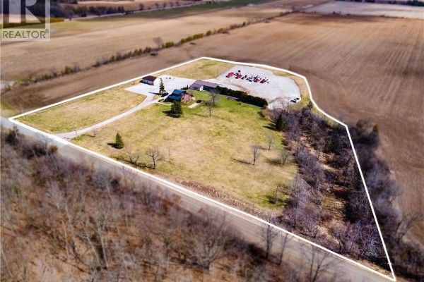 Aerial view of property with buildings and parking lot - 23247 Beattie Drive Elgin