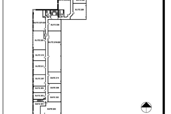 Floor plan showing multiple office suites labeled from 201 to 239. - 235 - 5050 Dufferin Street, Toronto