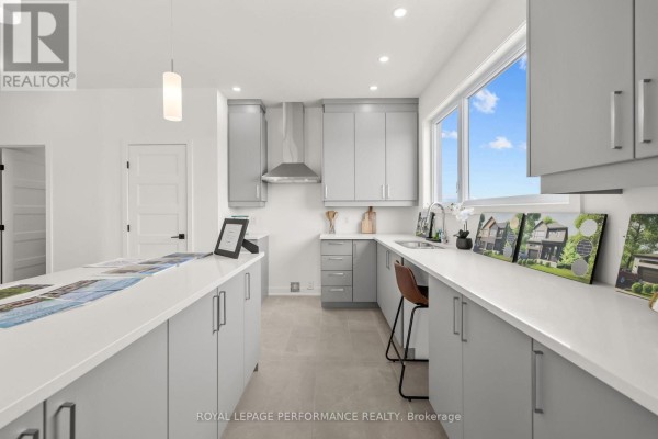 Modern kitchen with grey cabinets and quartz counters - 235 Bourdeau Boulevard The Nation