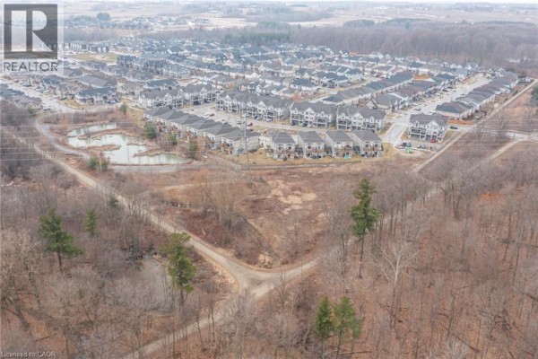 Aerial view of housing development with ponds and trails - 239 Cranbrook Street Kitchener
