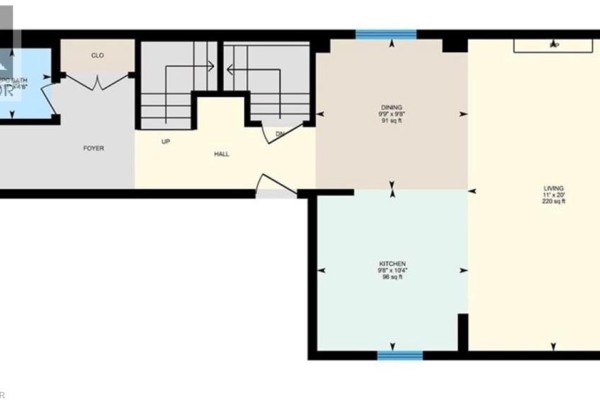 Floor plan of home with foyer, kitchen, dining, living room, and bath - 239 Cranbrook Street Kitchener