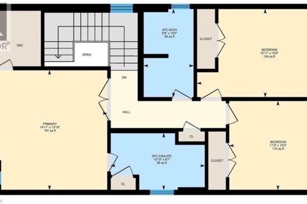 Floor plan with primary bedroom, ensuite, 2 bedrooms, and bathrooms - 239 Cranbrook Street Kitchener