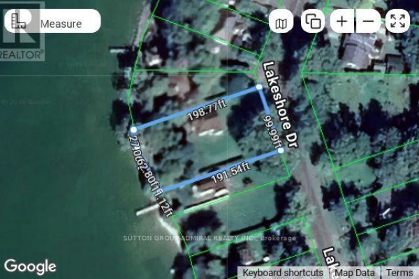 Aerial view of waterfront property with dimensions - 2392 Lakeshore Drive Ramara