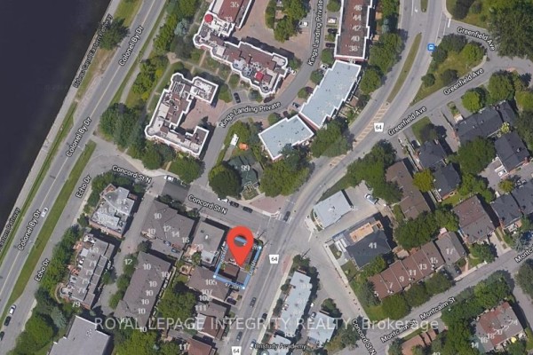 Aerial map showing the property at Concord Street N, Ottawa, surrounded by other buildings and roads. - 24-26 Concord Street N, Ottawa