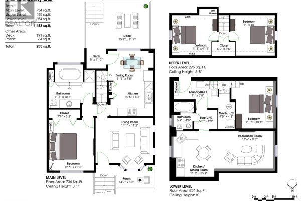 Floor plan showing three levels: main, upper, and lower, with room dimensions and square footage. - 2478 E 28th Avenue, Vancouver