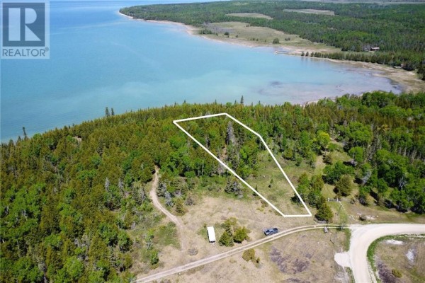 Aerial view showing expansive green land with scattered trees and a body of water. - 248 Whitetail Dr, Barrie Island