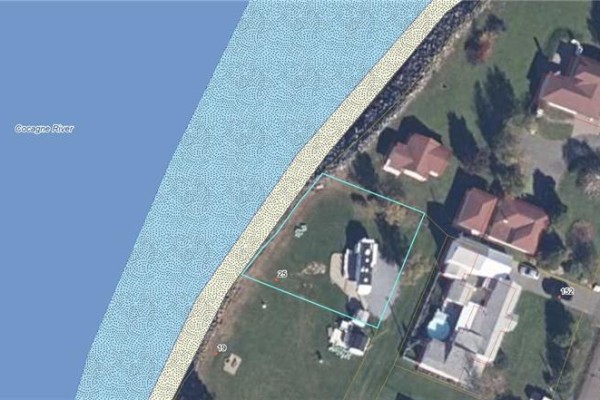 Aerial map showing property at 25 Cottage Lane bordering Cocagne River with nearby houses. - 25 Cottage Lane, Cocagne