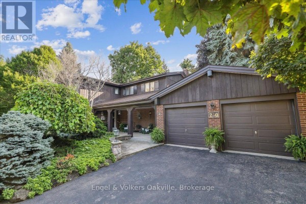 Aerial view of the neighborhood with multiple trees and nearby homes, including a pool area. - 250 Gatestone Avenue, Oakville