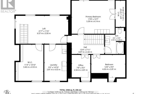 Second floor floor plan showing primary bedroom, office, laundry, loft, and bedrooms. - 2584 Highway 43 Highway, Montague