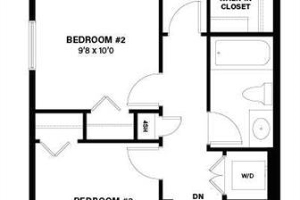 Floor plan showing two bedrooms, a full bathroom, and a laundry closet. - 261 Veranda Boulevard Sw, Calgary