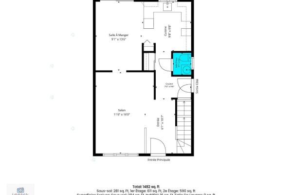 Main floor plan showing living room, dining room, kitchen, and entrance. - 275 Rue A.-primeau, Gatineau