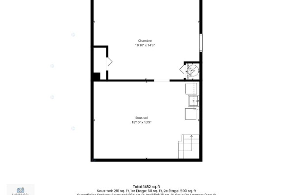 Basement floor plan showing a large room labeled 'Chambre' and unfinished 'Sous-sol' space. - 275 Rue A.-primeau, Gatineau