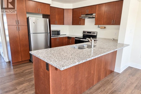 U-shaped kitchen with wood cabinets, granite countertops, and stainless steel appliances. - 28 Nieson Street, Cambridge