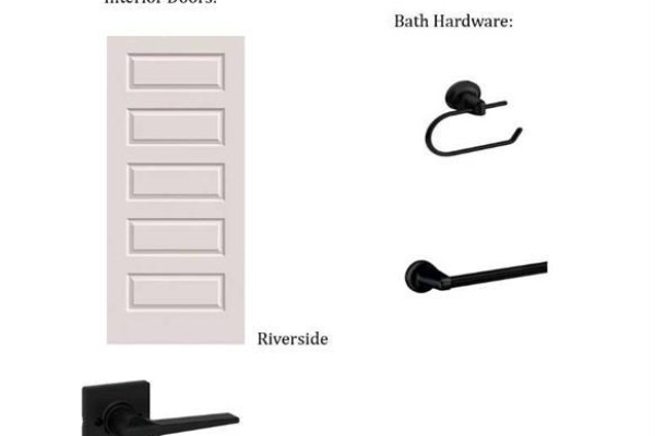Collage of interior design elements including a white paneled door, black bathroom fixtures, and door handle. - 280 Belmont Place Sw, Calgary