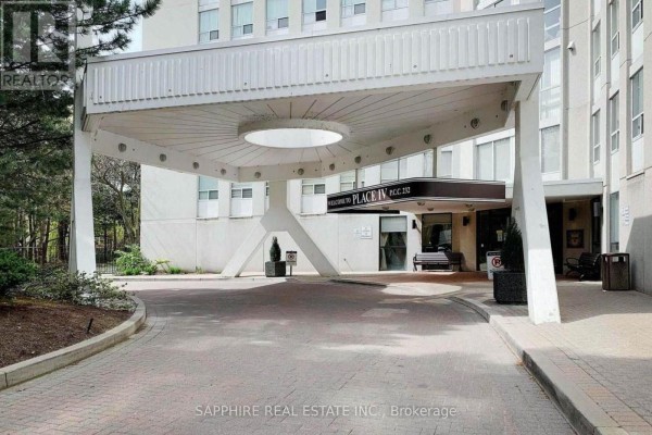 White modern canopy over the entrance driveway and lobby of Place IV condo. - 2808 - 3650 Kaneff Crescent, Mississauga