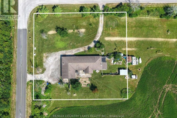 Front view of a brick bungalow with a large lawn, mature trees, and a winding driveway leading to the entrance. - 2865 Concession A Road, Ramara