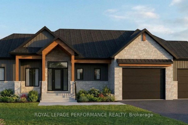 Front elevation rendering of a modern house with stone and dark siding. - 288 Route 300 East Route, The Nation