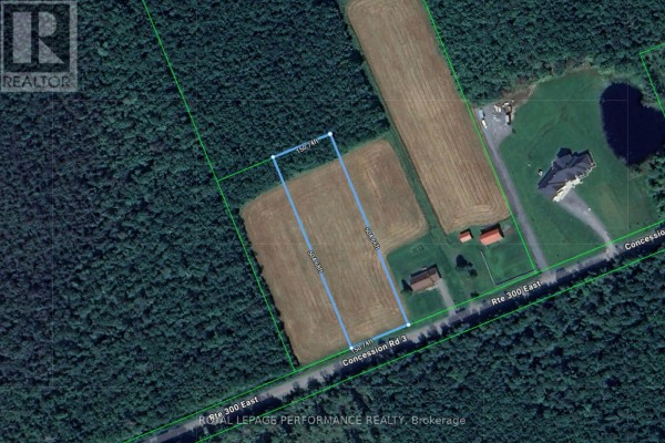 Aerial view of rural property with house, pond, fields, wooded areas - Rte 300 East, Concession Rd 3
