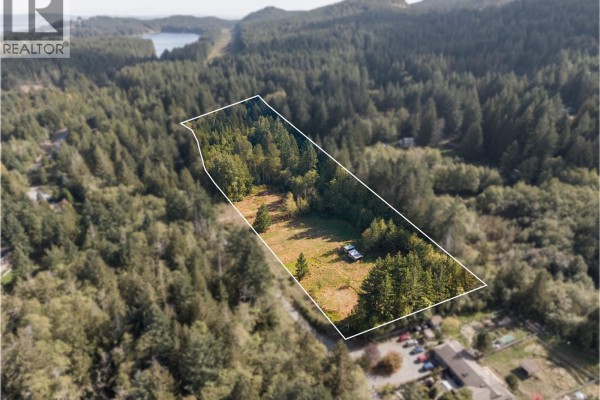 Aerial view of the cleared lot with trees and a small structure. - 2900 Amrik Rd, Nanaimo
