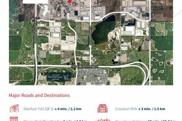 Aerial map indicating proximity of 292180 Prime Avenue to Calgary International Airport and major roadways. - 292180 Prime Avenue, Rural Rocky View County