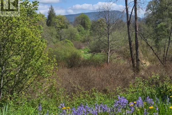 View of green valley with trees, bushes, and purple flowers in foreground. - 2942 Sherman Rd, Duncan
