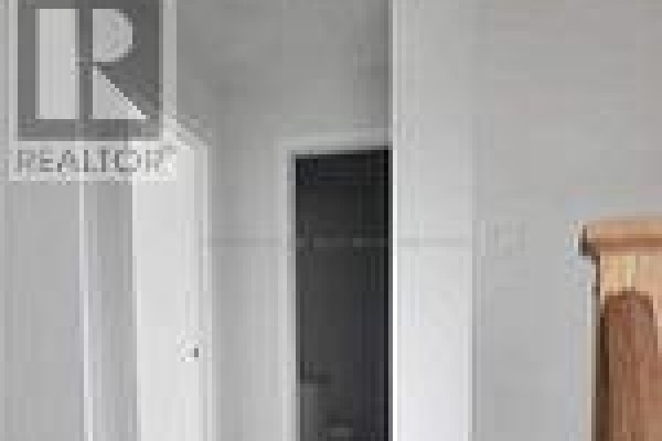 Interior hallway with white walls, grey door, and wooden furniture on the right. - 2954 Turner Crescent, London South