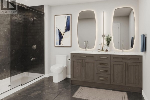 Bathroom with a double vanity, large mirrors, and a glass-enclosed shower. - 2b - 141 Lamarche Avenue, Ottawa