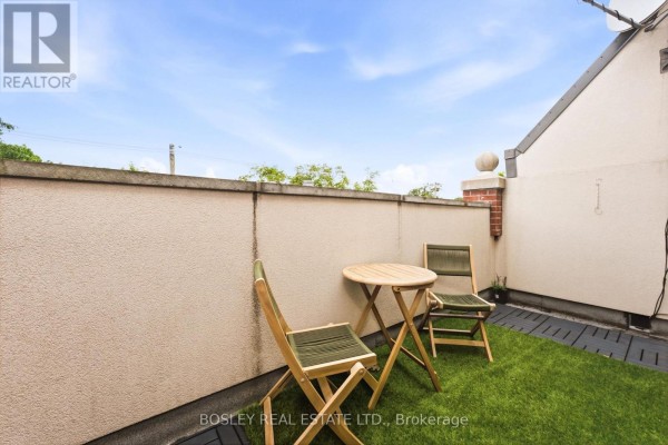 Rooftop patio with artificial grass, small table, and two chairs. - 3 - 115 Roncesvalles Avenue, Toronto