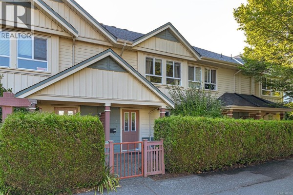 Two townhouse front doors, one with a mail slot and keys hook, under a small covered porch. - 3 1019 North Park St, Victoria