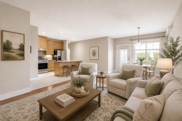 Living room with a fireplace, grandfather clock, and two purple armchairs. - 3 15425 Rosemary Heights Crescent, Surrey