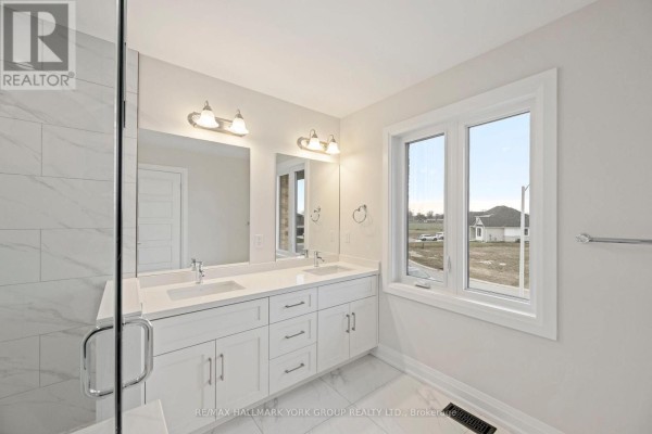Modern bathroom with double vanity, glass shower, and tile - 3 Bouw Street Dutton/dunwich