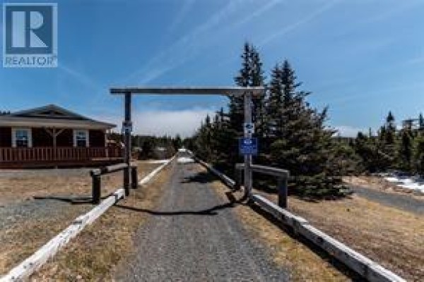 Gravel pathway with a wooden archway and gate, leading into a wooded area. - 3 Marshall’s Hill, Trinity East