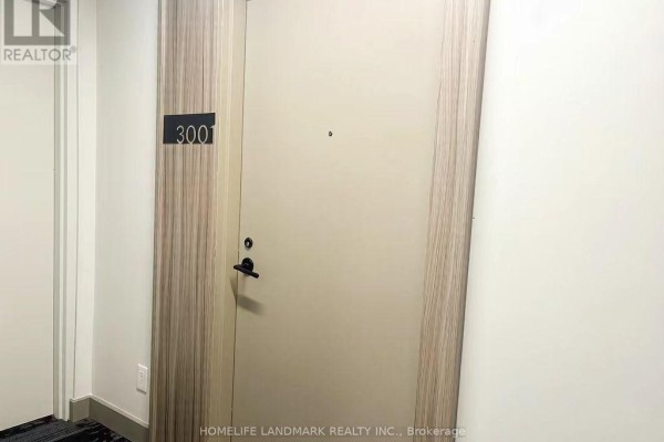 Close-up of a beige apartment door labeled '3001' with wood trim. - 3001 - 47 Mutual Street, Toronto