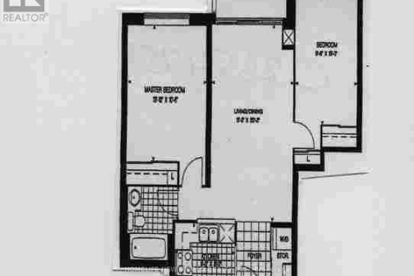 Floor plan showing a two-bedroom apartment layout with living and dining areas. - 303 - 39 Pemberton Avenue, Toronto
