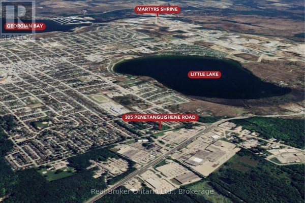 Aerial view of Little Lake and surrounding area, with 305 Penetanguishene Road marked. - 305 Penetanguishene Rd Road, Midland