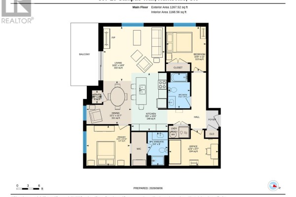 Floor plan of a two-bedroom apartment with balcony and office. - 307 - 20 Campus Trail, Huntsville