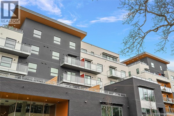 Exterior view of the building featuring balconies, modern design, and large windows - 307 1102 Esquimalt Rd, Esquimalt
