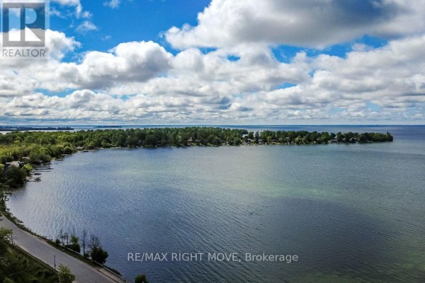 Aerial view of a bay with scattered trees, houses, and the opposite shoreline. - 31 - 12 Lankin Boulevard, Orillia