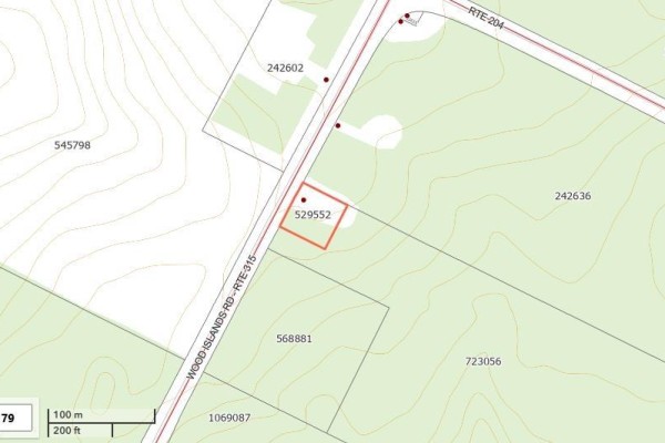 Topographic map illustrating the property parcel outlined in red, bordered by roads. - 315 2657 Wood Islands Road, Caledonia