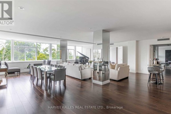 Spacious living and dining area with floor-to-ceiling windows, a grand piano, and seating. - 320 - 1 Benvenuto Place, Toronto