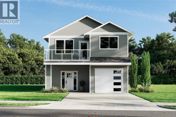 Exterior view of a two-story grey house with a white garage door and front entrance. - 3229 Sutton Rd, Cumberland