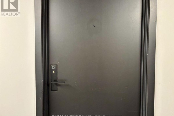 Black apartment door with number 325 and a silver handle. - 325 - 1 Jarvis Street, Hamilton