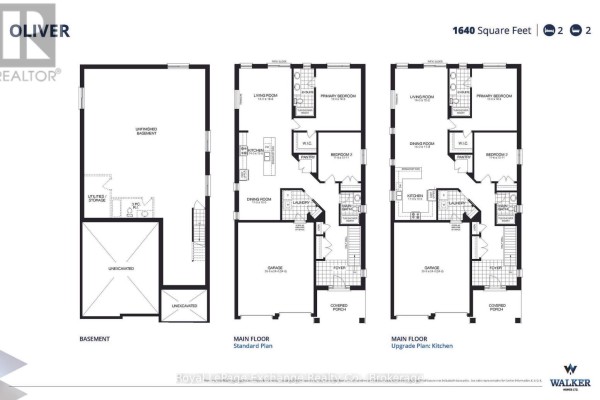 Floor plan shows main floor with foyer, living room, dining room, kitchen, bedroom 2, laundry, and primary bedroom. Basement is unfinished. - 326 Mary Rose Avenue, Saugeen Shores