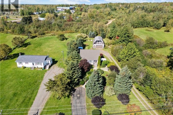 Aerial view of the property showing the house, detached garage, and outbuildings. - 3281 Mountain Road, Lutes Mountain