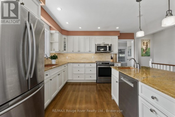 Kitchen with stainless steel appliances, granite countertops, and white cabinets - 3625 Alnwick Hill Road Hamilton Township