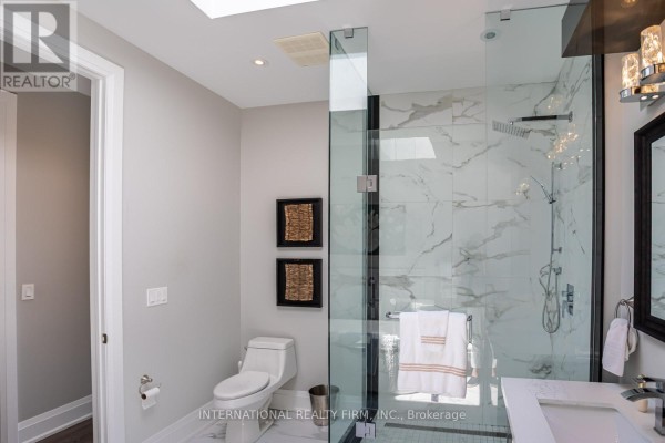 Modern bathroom with marble shower, skylight, and vanity sink - 36b Pine Avenue Mississauga