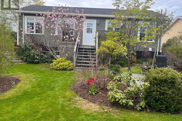 View of the backyard garden through a double-paned window with lilac and pink flowering bushes. - 37 Gleneyre Street, St  John S