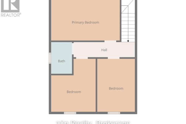 Floor plan with primary bedroom, bath, 2 bedrooms, hall, and stairs - 370 6th Avenue Hanover