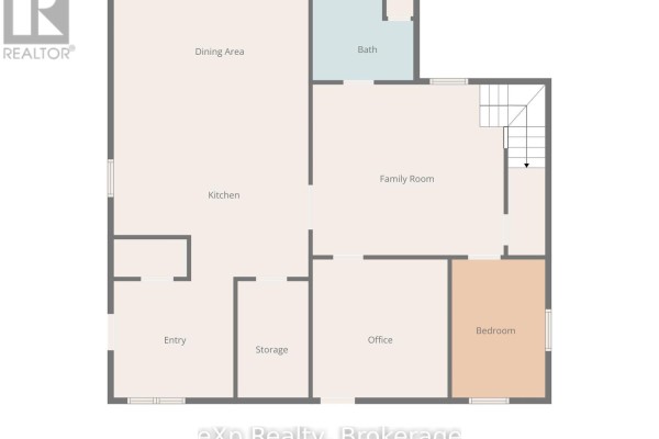 Floor plan with kitchen, dining, family room, bedroom, office, bath, entry, storage, stairs - 370 6th Avenue Hanover